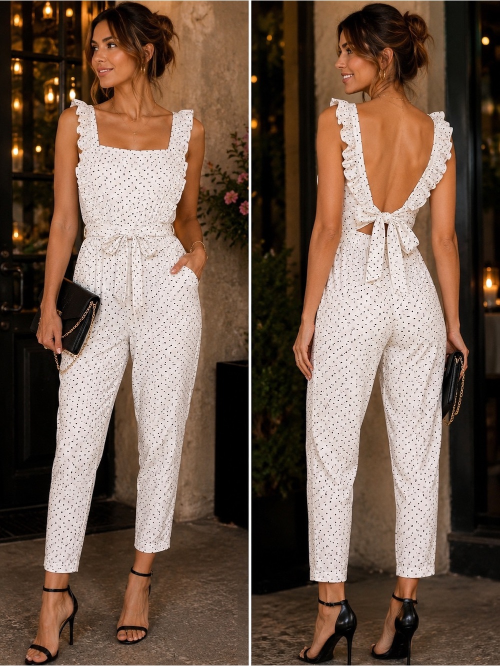 Women’s White Polka Dot Ruffle-Strap Jumpsuit NWT Small